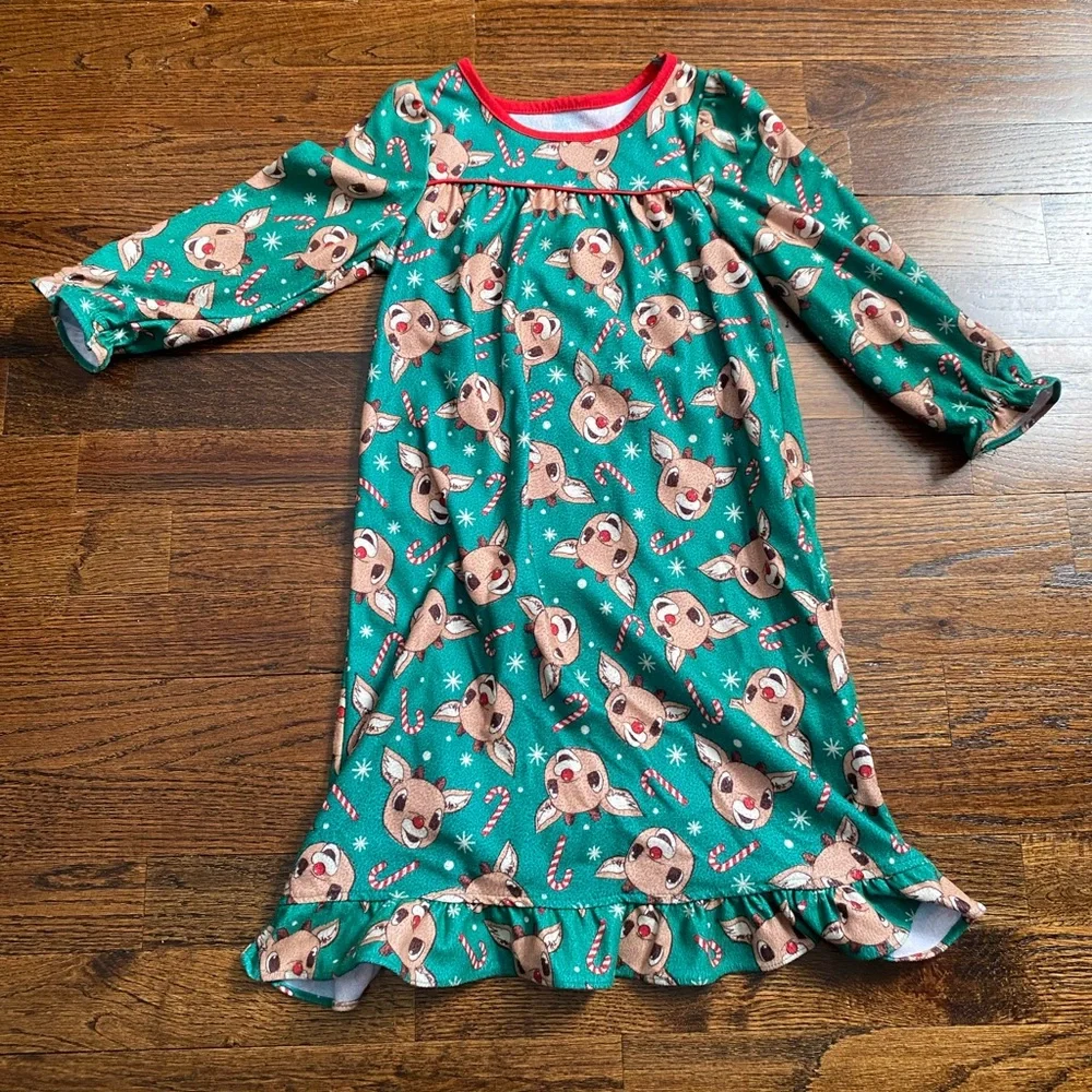 3T pajama dress nightgown PJs Rudolph reindeer Grinch Christmas 2pc Toddler girl - Picture 2 of 16